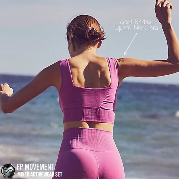FP MOVEMENT SET: GOOD KARMA SQUARE NECK BRA + LEGGINGS + HR TANK NEON PINKS XS/S - Picture 6 of 16